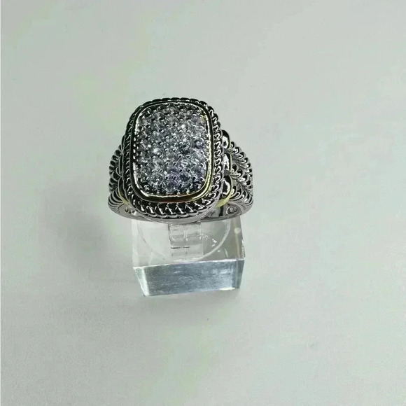Two Tone Designer Style Ring With Pave Crystals - Picture 1 of 6